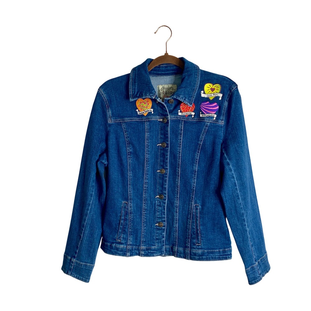 Brighton Embroidered Denim Jacket Texas Malls Hearts Blue Jean Med Y2K Western
